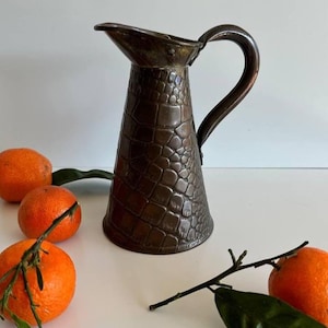 Antique Joseph Sankey and Sons Copper Jug – Crocodile Pattern Pitcher – Arts & Crafts