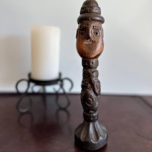 Hand-Carved French Folk Art Figurine: Antique Wood Sculpture