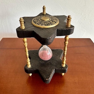 Vintage Zodiac Hourglass: Hand-Carved Wood & Brass Sand Timer