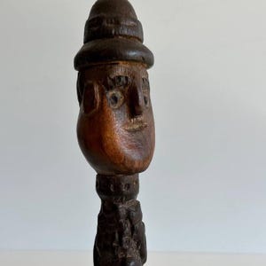 Hand-Carved French Folk Art Figurine: Vintage Wood Sculpture