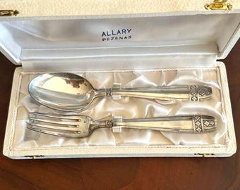 Vintage Allary Silverplated Fork & Spoon Set – 1960s French Flatware in Box
