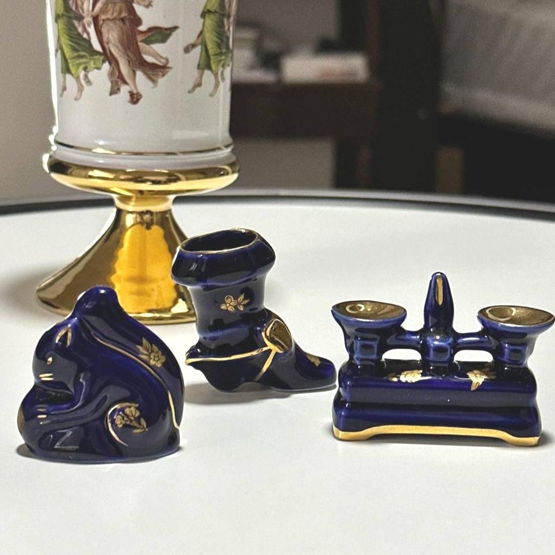 リモージュ カステル 陶磁器 馬の置物 コバルトブルー 22K金塗装