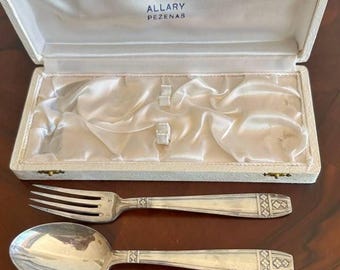 1960s French Silverware Gift Set – Allary Fork & Spoon in Original Box, Elegant Hostess Gift