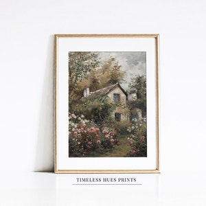 Vintage Cottage Rose Garden Painting | Rose Haven Painting, Dining Room Decor, Country Landscape Print | Farmhouse Decor, PRINTABLE Wall Art
