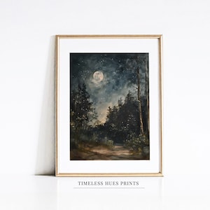 Full Moon Night Sky Oil Painting, Vintage Moody Wall Art, Dark Academia Decor, Gothic Landscape Art , Mystical Digital Printable Download