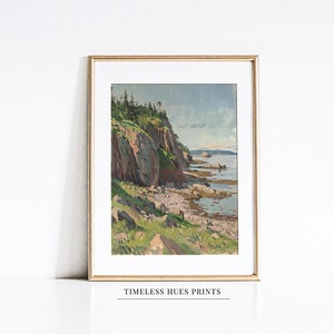 Vintage Coastal Cliffs Painting | Serene Landscape (Digital Download)