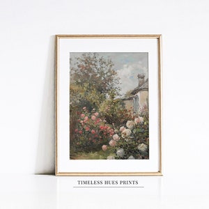 Vintage Rose Garden English Cottage Painting | Country Landscape | Farmhouse Decor, Dining Room Decor, Living Room Decor | PRINTABLE Art