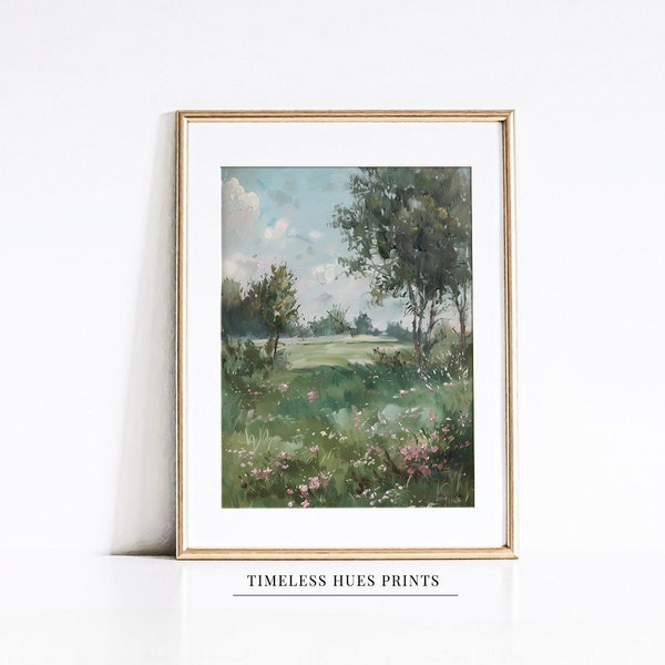 Spring Meadow Painting | Nature Painting | Moody Summer Landscape Painting | Vintage Art | Spring Field Painting | PRINTABLE Wall Art
