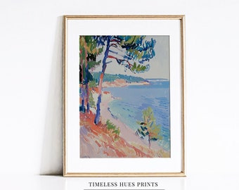 Mediterranean Seascape Painting | Vintage Beach Coastal Art (Digital Download)