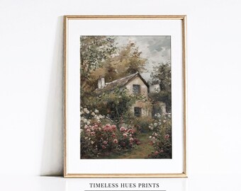 Vintage Rose Garden Cottage Painting | Farmhouse Printable (Digital Download)