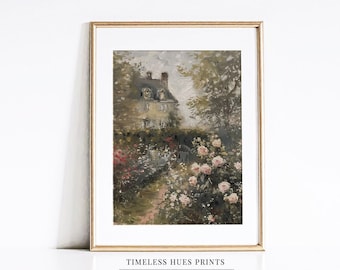 Moody Flower Garden Cottage Painting, Farmhouse Decor, Vintage  Floral Landscape, Dining Room Decor, Country Landscape Print | PRINTABLE Art