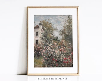 Vintage Rose Garden Painting | Cottage Impressionist Art (Digital Download)