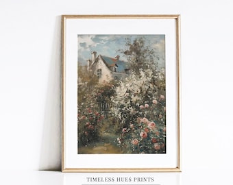 Vintage Rose Garden Painting | Impressionist English Cottage Art (Digital Download)