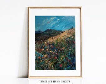 Flower Field Meadow Painting | Country Field Painting | Oil Painting, Van Gogh Paintings | Vintage Landscape Painting | PRINTABLE Wall Art