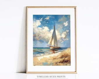 Coastal Sailboat Painting | Vintage Seascape Printable (Digital Download)