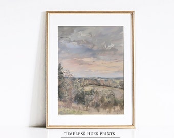 Pintura de paisaje otoñal vintage / Arte rural sereno (Descarga digital)