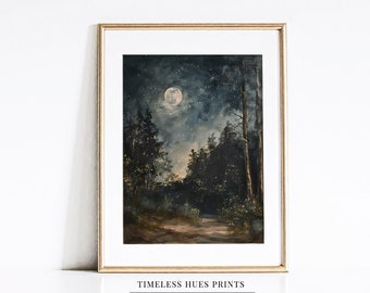 満月の夜空の絵画、ムーディーなゴシックアート（デジタルダウンロード）