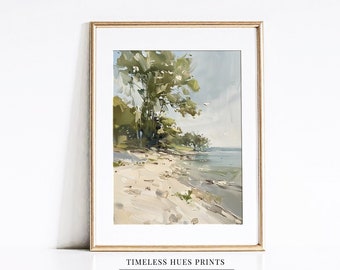 Peinture impressionniste de paysage côtier | Art du rivage de la plage (téléchargement numérique imprimable)