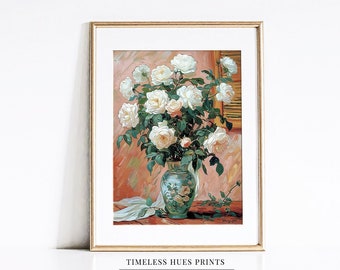 Vintage Floral Still Life Rose Print | Farmhouse Botanical Art (Digital Download)