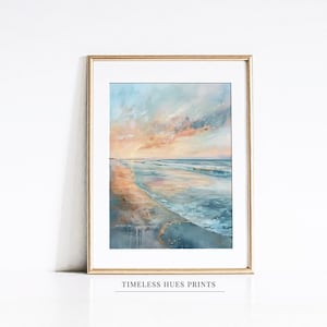 Dreamy Ocean Sunset Print, Coastal Landscape Oil Painting, Pastel Beach Print, Seascape, Abstract Ocean Art, PRINTABLE Digital Wall Art