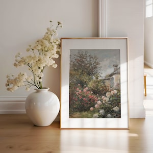 Vintage Rosengarten Englisch Cottage Gemälde | Landhaus | Bauernhaus Dekor, Esszimmer Dekor, Wohnzimmer Dekor, DRUCKBARE Wandkunst