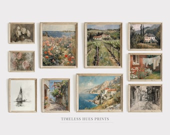 Set di stampe, set di arte europea vintage, set di 10 stampe, set di gallerie vintage, set di stampe da parete personalizzate, decorazioni rustiche, decorazioni da parete boho, stampabili