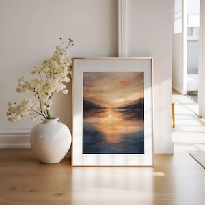 Abstract Lake At Sunset Painting, Golden Hour Lake Painting, Sunset Lake Art, Abstract Mountain Landscape Digital Download PRINTABLE ART