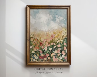 野の花畑の絵画、抽象的な花畑のアート（デジタルダウンロード
