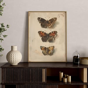 Boho Butterfly Art, Moth Wall Art, Vintage Insect Art, Cottagecore Neutral Decor, Monarch Butterflies, Digital Download PRINTABLE ART