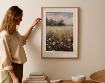 野花の油絵、素朴な風景画（デジタルダウンロード） - Etsy 日本
