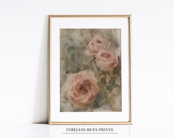 Vintage Pink Rose Oil Painting | Romantic Floral Print (Digital Download)