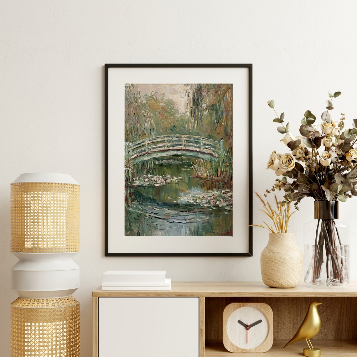 Vintage Bridge Landscape Painting Garden Bridge Vista Nature Painting ...