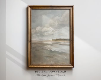 Neutral Beach Painting | Impressionist Seascape Art (Digital Download)