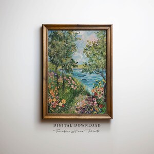 Dipinto di Monet "Giardino con salice e stagno", dipinto floreale impressionista, dipinto di Giverny, giardino francese, download digitale di ARTE STAMPABILE