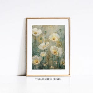 White Poppies Oil Painting, Vintage Floral Art, Flower Art, Poppy Wall Art, Botanical Art, White Poppy Garden Digital Download PRINTABLE ART