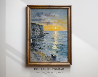 Coastal Seaside Painting, Beach House Wall Art Decor, Beach Painting, Seaside Art Painting, Coastal Landscape, Nautical PRINTABLE Download
