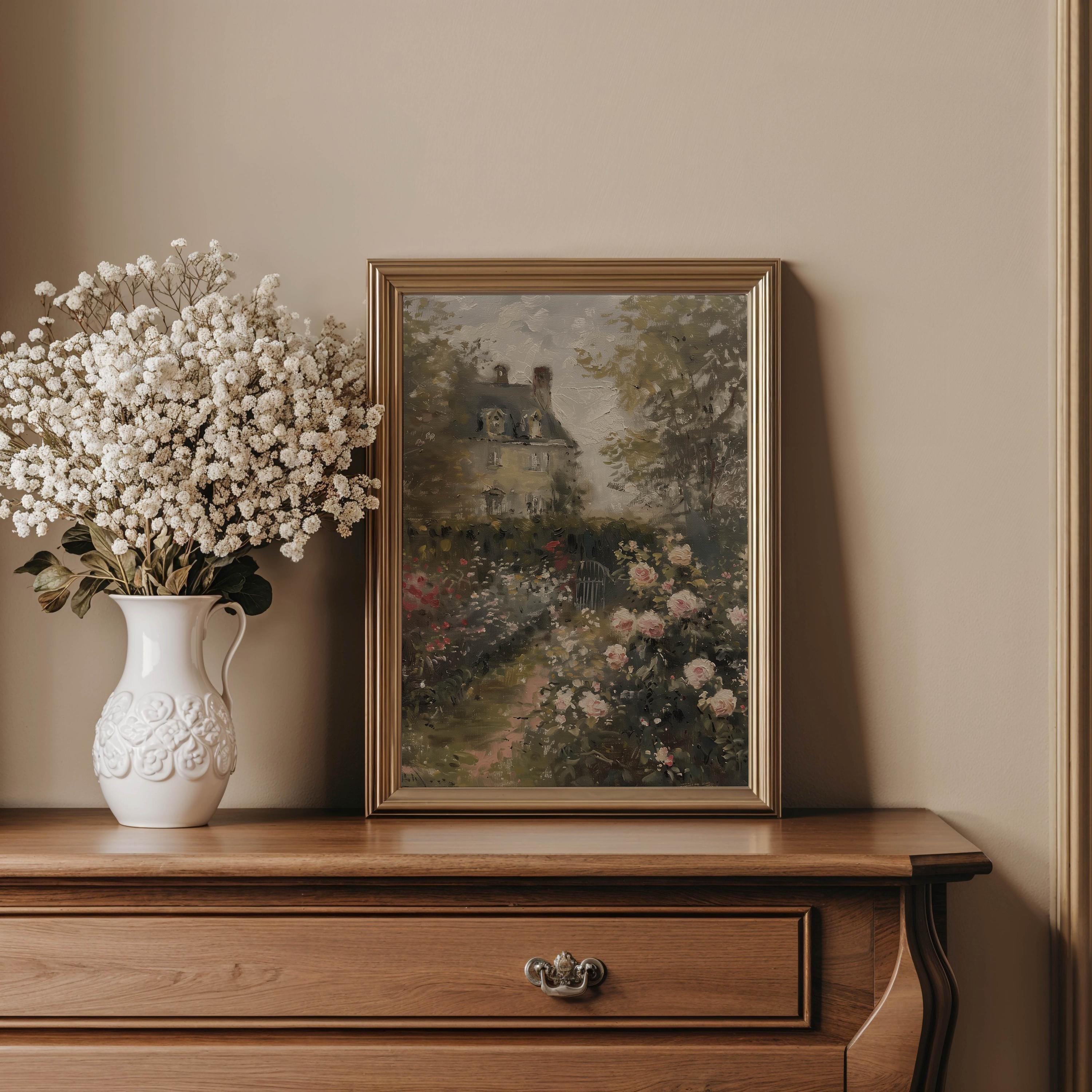 Ready to Print Vintage Cottage Garden Painting, Rose Garden Art ...