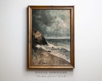 Stürmische Seelandschaft | Stimmungsvoller Ozean, Küstenwandkunst (Digitaler Download)