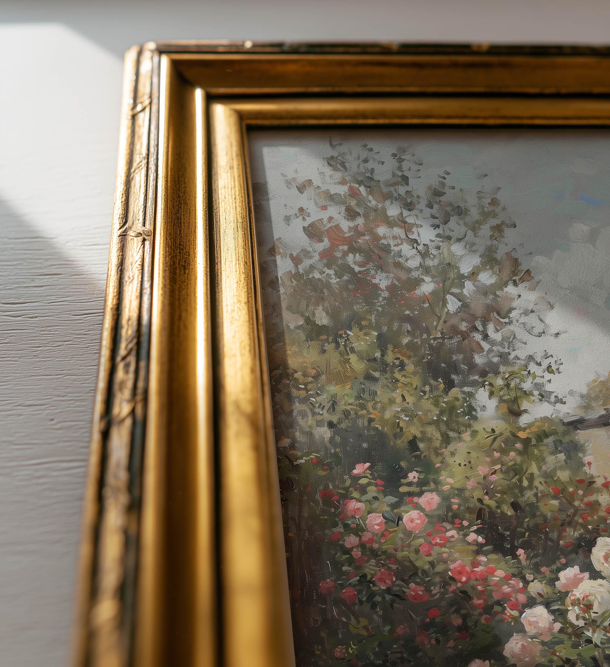 Vintage Rose Garden English Cottage Painting | Country Landscape