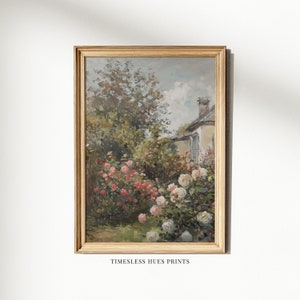 Vintage Rosengarten Englisch Cottage Gemälde | Landhaus | Bauernhaus Dekor, Esszimmer Dekor, Wohnzimmer Dekor, DRUCKBARE Wandkunst