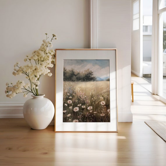 油絵 絵画 【野花の風景】 野花の油絵、素朴な風景画（デジタルダウンロード） - Etsy 日本
