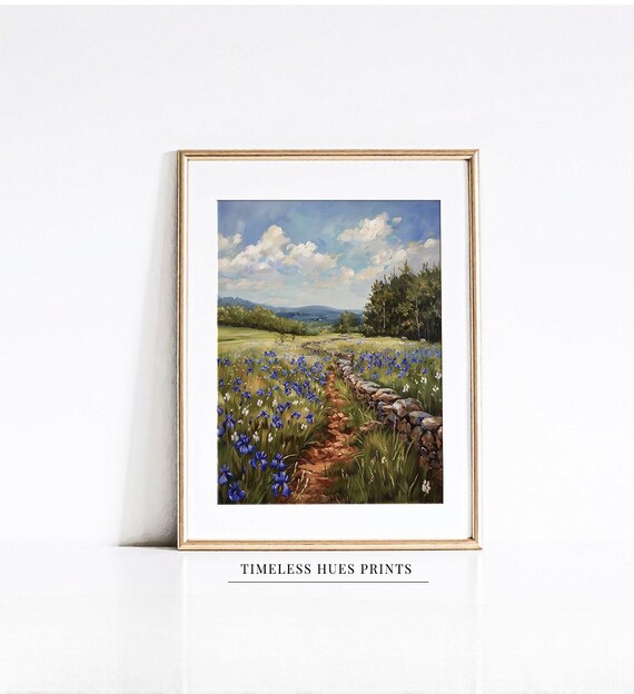 フランスの田園風景を描いたアイリス畑の絵画、Moody Academia Home