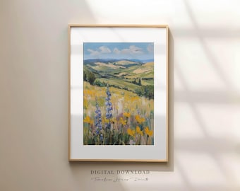 Wildflower Meadow Art Print, impressionistisch landschap (digitale download)