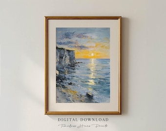 Coastal Seaside Painting, Beach House Wall Art Decor, Beach Painting, Seaside Art Painting, Coastal Landscape, Nautical PRINTABLE Download