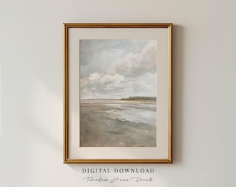 Neutral Coastal Art | Muted Beach Painting | Minimalist Beach Painting | Serene Impressionist Seascape for a Calming Home | PRINTABLE ART