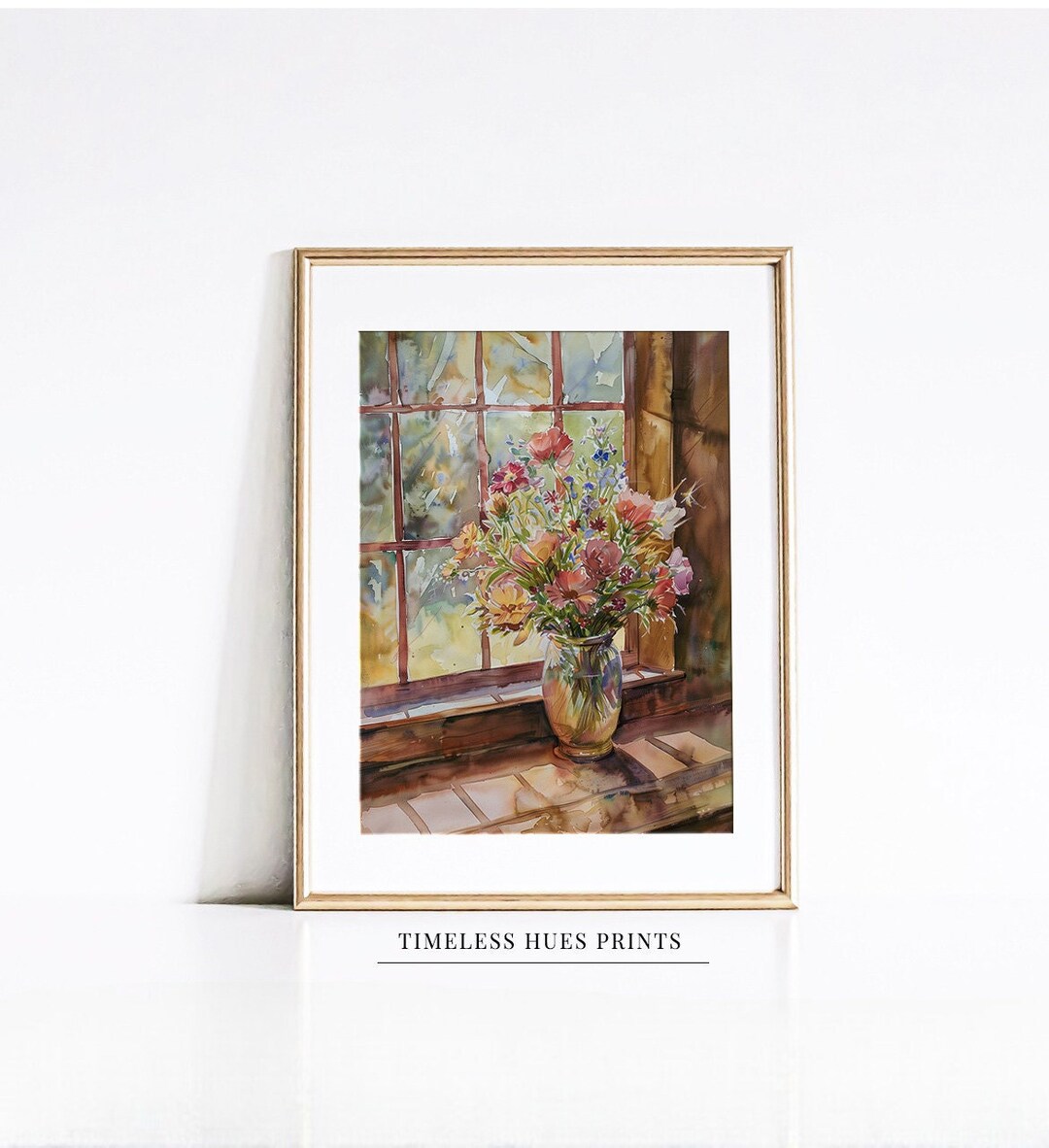 ヴィンテージフローラル水彩画｜静物画 花瓶（印刷可能なデジタル