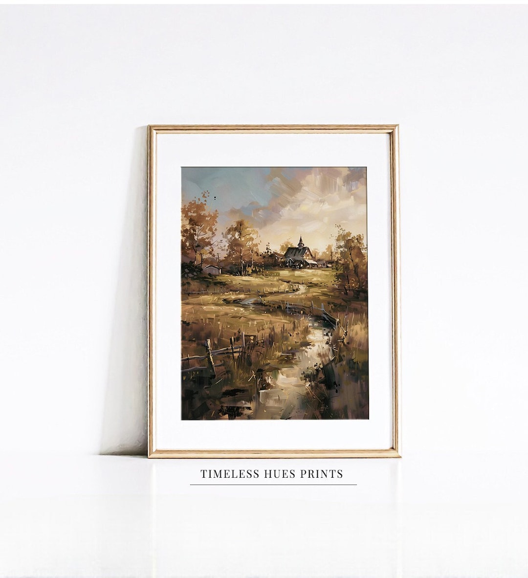 Rustic Fall Drawing Rustic Autumn Farmhouse Landscape Painting (PRINTABLE Digital Download ...