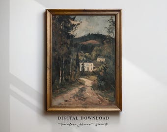 French Countryside Cottage Art Print | European Village Scene (Digital Download)