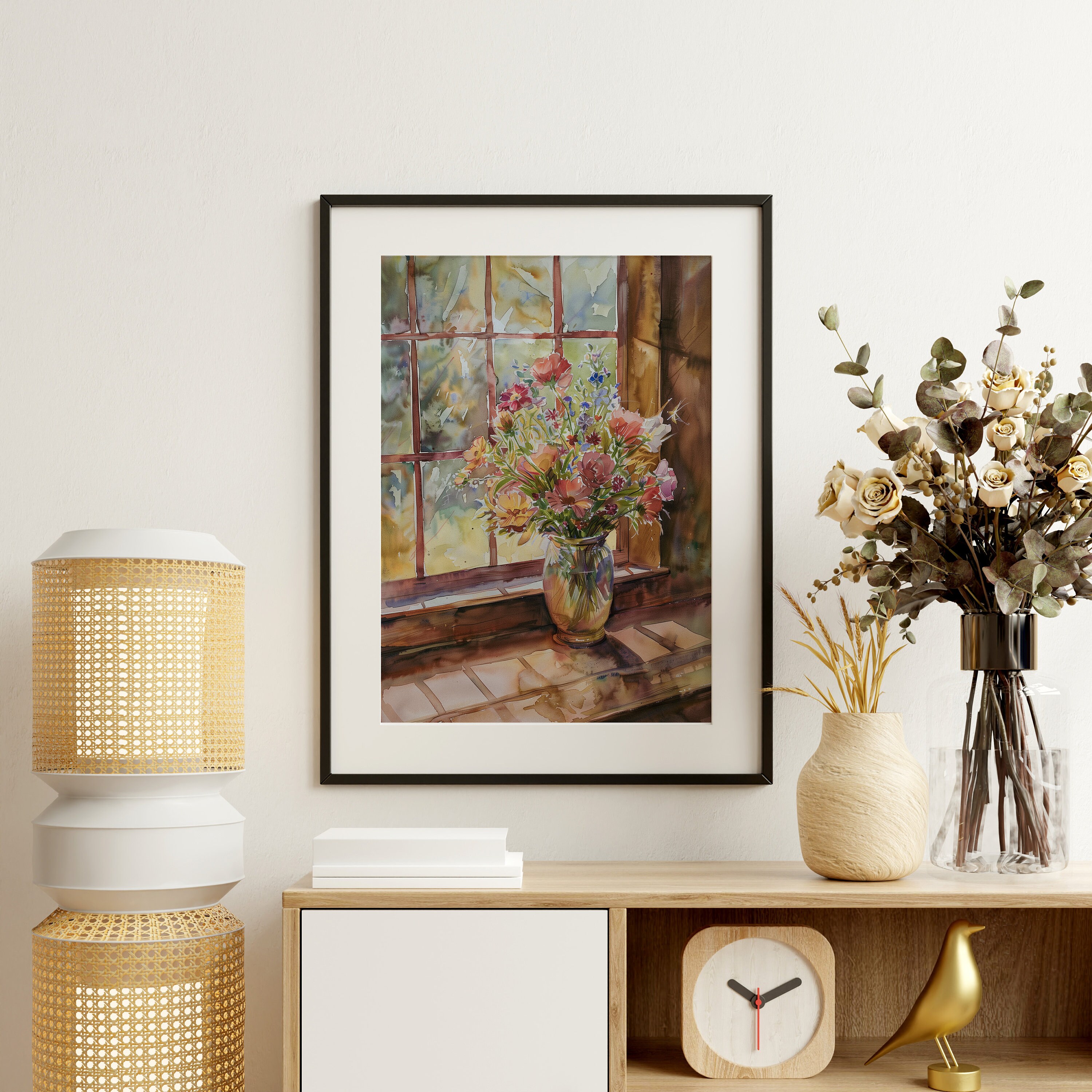 ヴィンテージフローラル水彩画｜静物画 花瓶（印刷可能なデジタル
