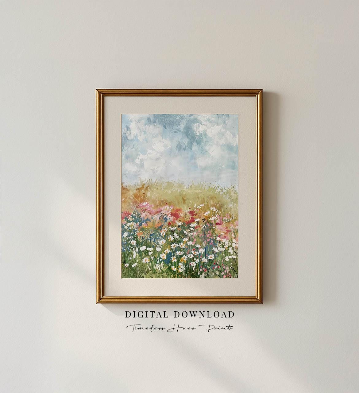 野の花畑の絵画、抽象的な花畑のアート（デジタルダウンロード